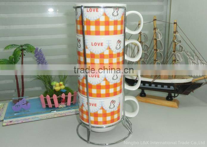 wholesale stacking coffee mugs gift sets with stand/ceramic mug paint set
