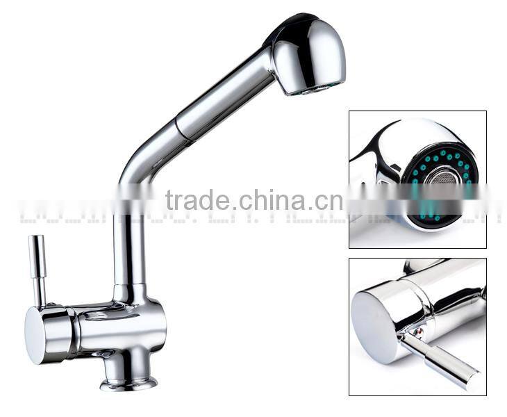 Custom Long Pull Out Handle Brass Mixer Faucets Kitchen Basin