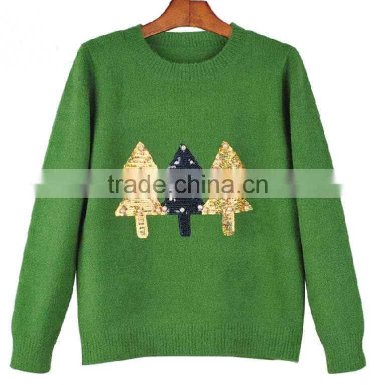 Winter knitting wear lady Christmas tree green fashion wool pullover sweater