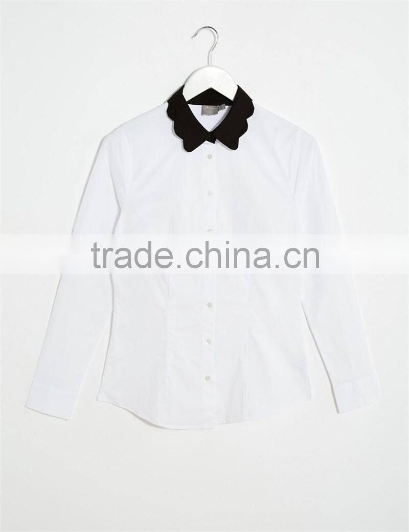 floral collar matching color women shirt long sleeves women blouse OEM service