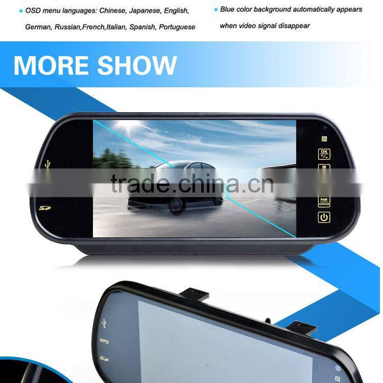 car rear mirror 7 inch TFT LCD color monitor with bluetooth and USB build-in SD reader