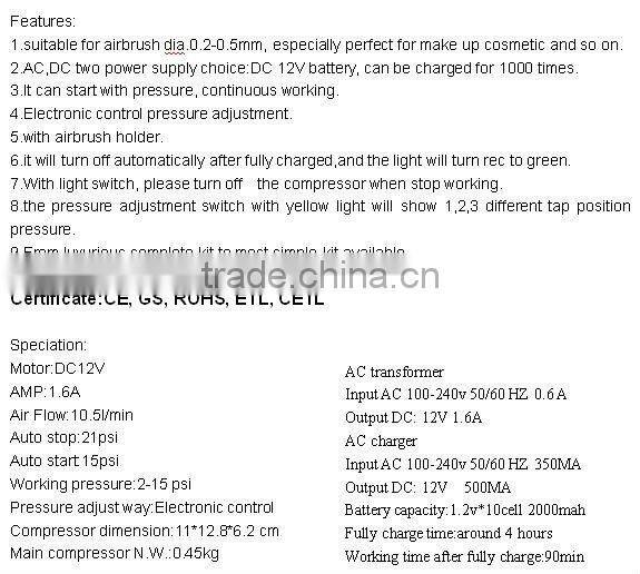 HSENG HS08-3AC-SK airbrush makeup kit with compressor