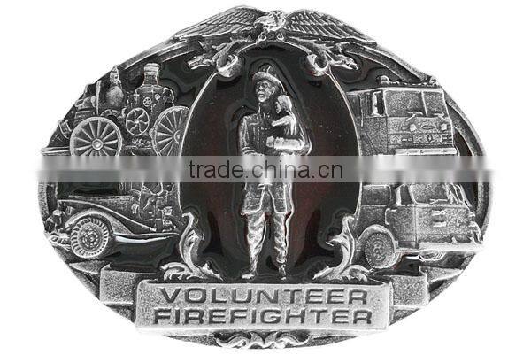Lead & Nickel Free "Volunteer Firefighter" And Displays A Red Enamel-Filled Firetruck Metal Fridge Magnet