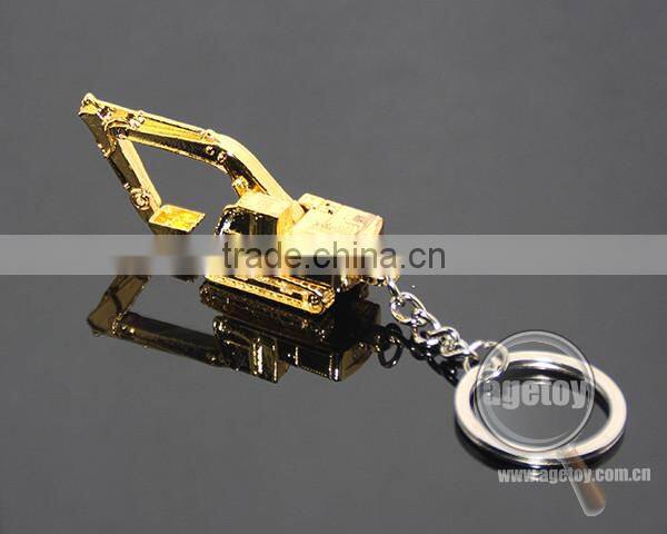 3D Excavator Shaped Three-dimensional Gold Color Alloy Metal Excavator Keychain