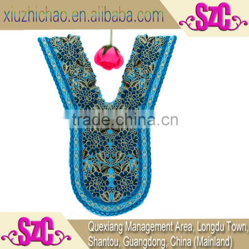 HG0050-3(9.0)Top quality popular handmade applique decorative fabric neck embroidery designs lace