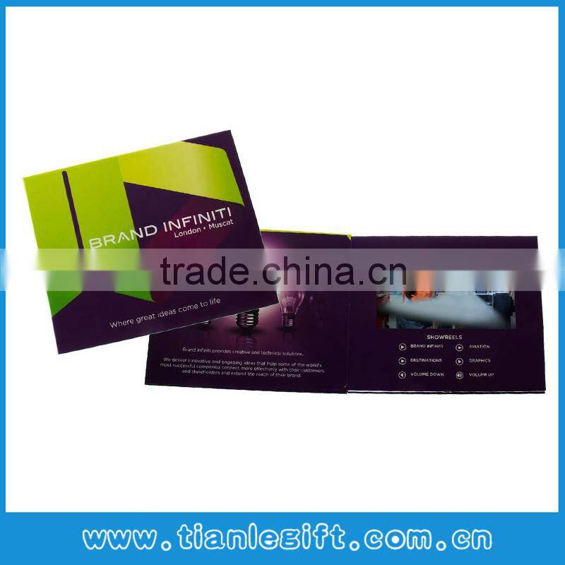 Hardcover 7 inch lcd brochure card video brochure video book with pocket and booklet