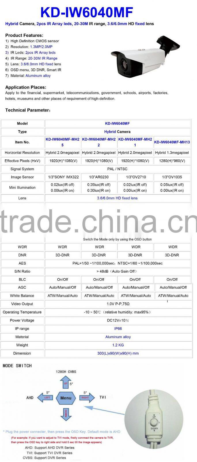 Popular AHD TVI CVI CVBS Hybrid Camera Hikvision Like Housing 960P 1080P HD Megapixel Surveillance Camera