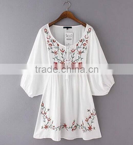 2016 Summer Women Ethnic Embroidery Half Sleeve African T- shirt Dress