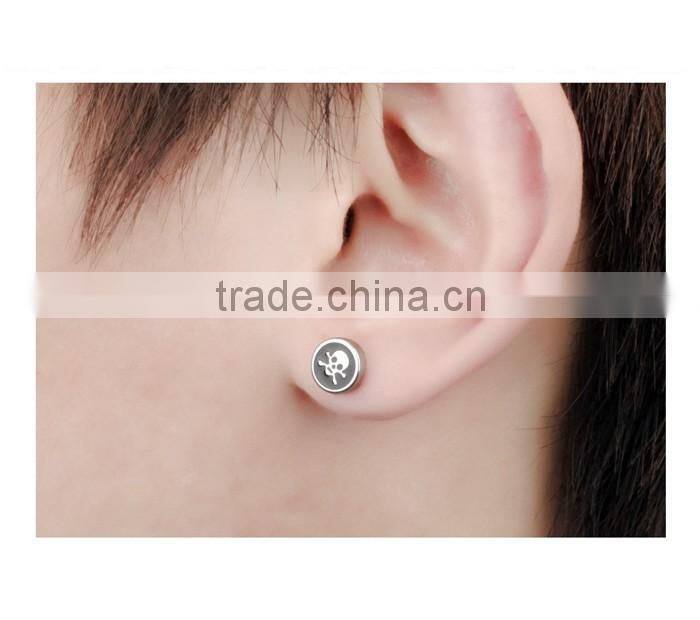 men collection trend round screw stainless steel skull earrings