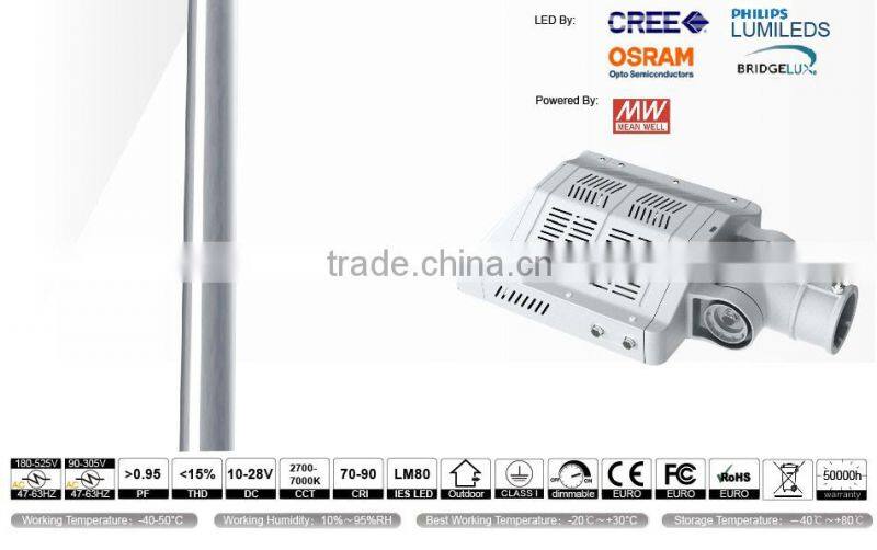 Modular Design CE Rohs Adjustable Arm Meanwell Driver 100-140lm/W Lens Kit for Different Beam Angle 30W Street Lighting Fixtures