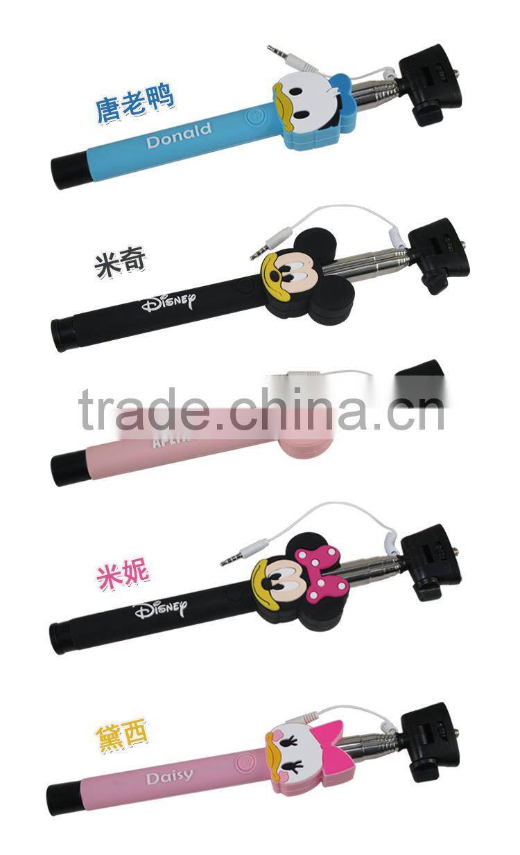 2015 Lastest Factory Wholesale Cute Cartoon Monopod Selfie Stick