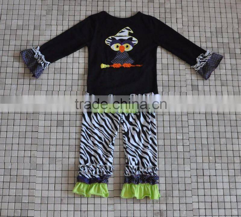 Handmade 100% cotton western girl cat embroidery long sleeve halloween boutique outfit