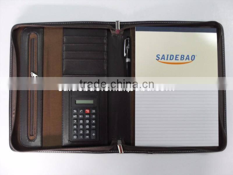 Cusom High quality PU leather a4 portfolio folder with notepad and calculator