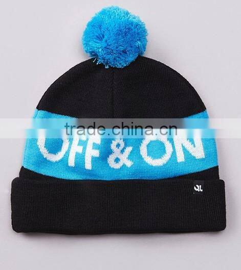 Winter Knit Custom Pom Pom Beanie Hats Wholesale , Blank Kids Beanie