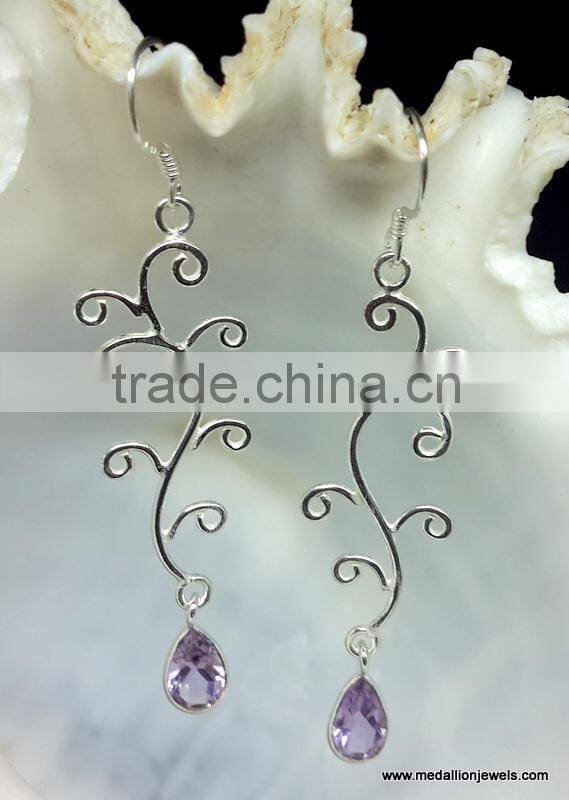 Amethyst Round Bezel Cabochon Stud Earrings, 925 Solid Sterling Silver Earrings, Designer Stud Earrings