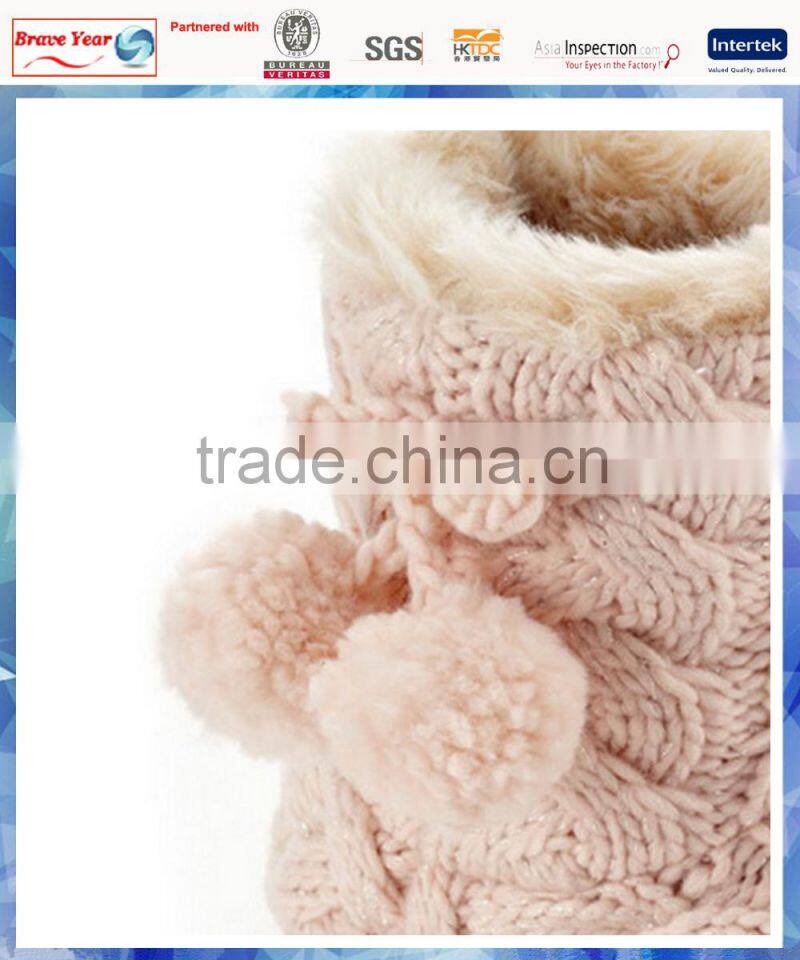 pink cable girls knit boots with cute pom pom