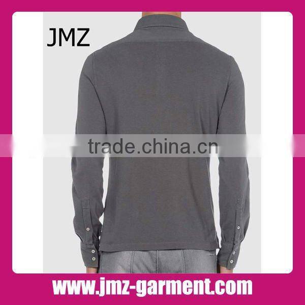 100% cotton plain grey long sleeve polo shirt