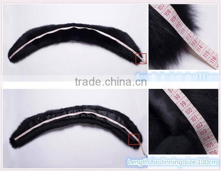 Popular Real Whole Skin Black Fox Fur Accessories Collar For Down Jacket