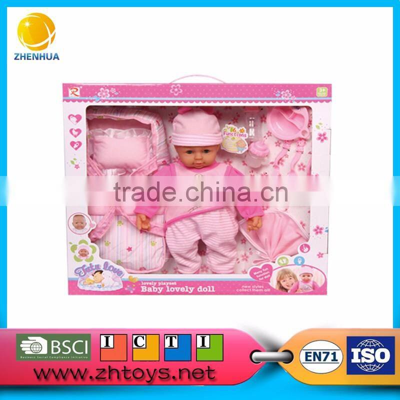 18 inch newborn baby doll with baby bed and two baby bottle and cutlery for sale