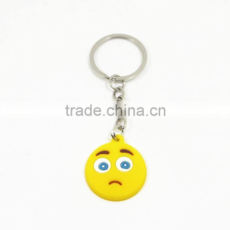 Custom smiley face keychain/ promotional soft PVC keychain/ advertising key ring