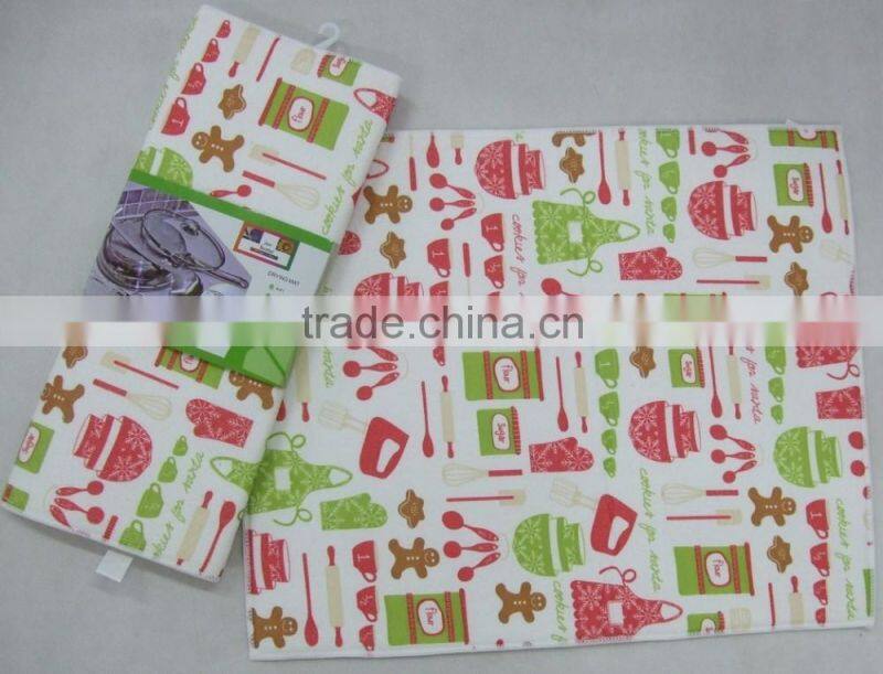 100%polyester microfiber dish mat with card packing rubber dish drying mat