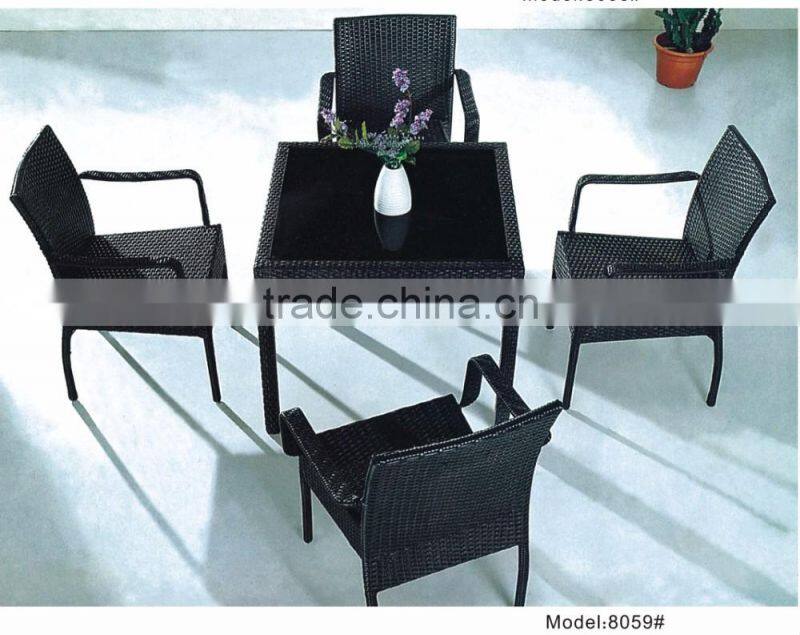 Plastic wooden teak table top with rattan wicker chairs teak dining set