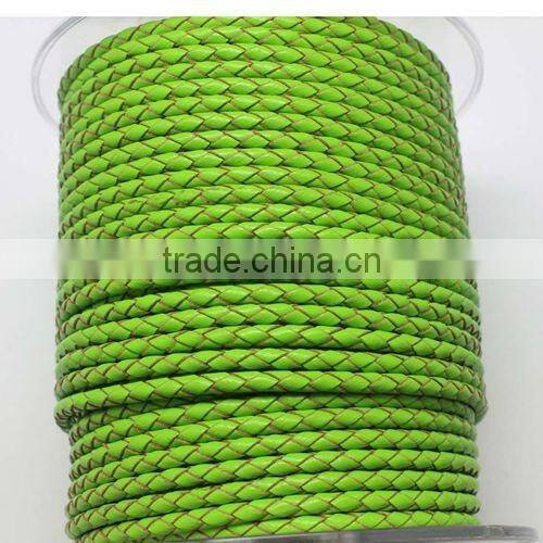 wholesle green 3.0mm braided real leather cord for jewerly