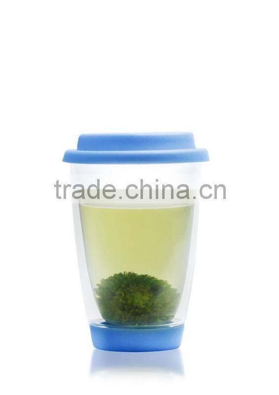 high quality hand made glass tea coffee cup/glass mug with lid handle