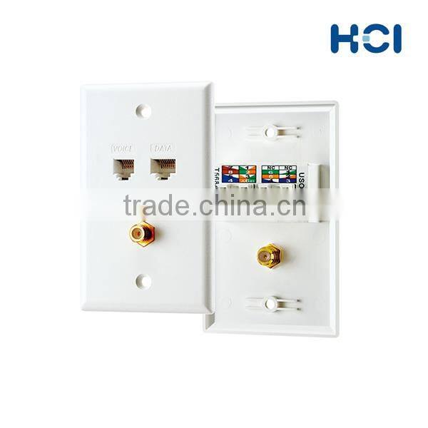 US Type 4 Port Video Voice and RJ45 Cat5e Data Faceplate