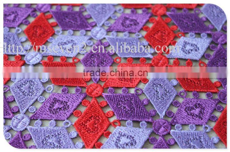Fashional two colors plaid embroidery african french lace fabric water soluble