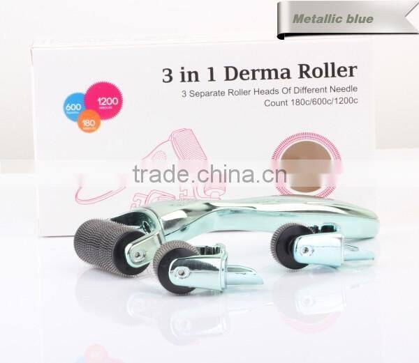 Womens facial hair removal skin caring equipment derma roller 3 in 1 changable heads