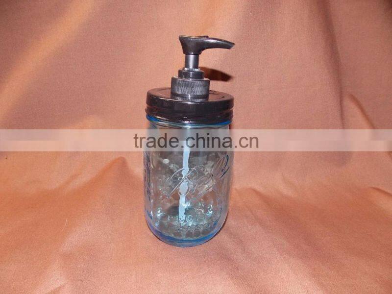 Vintage Mason Jar Soap Dispenser with antiqued black lid & pump