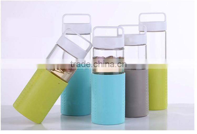 travel portable lead free silicone galss drinking bottle cup 550ml-grey