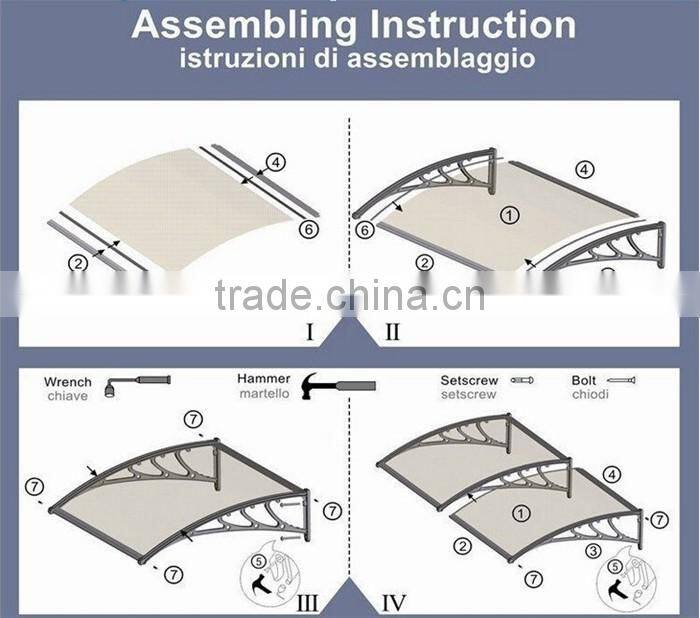 plastic frame polycarbonate sheet sun shield pc retractable awning outdoot canopy