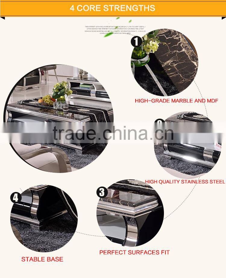 C384 Stainless Steel Marble Top glass Coffee Table