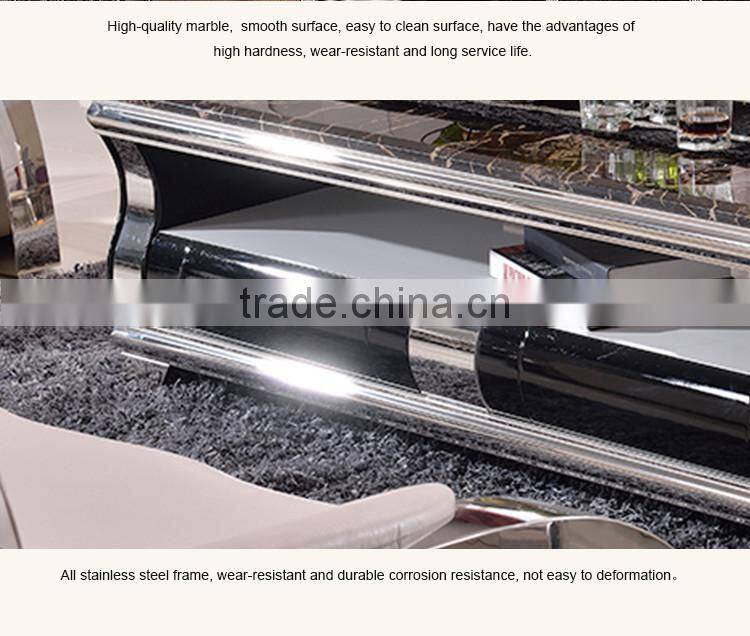 C384 Stainless Steel Marble Top glass Coffee Table