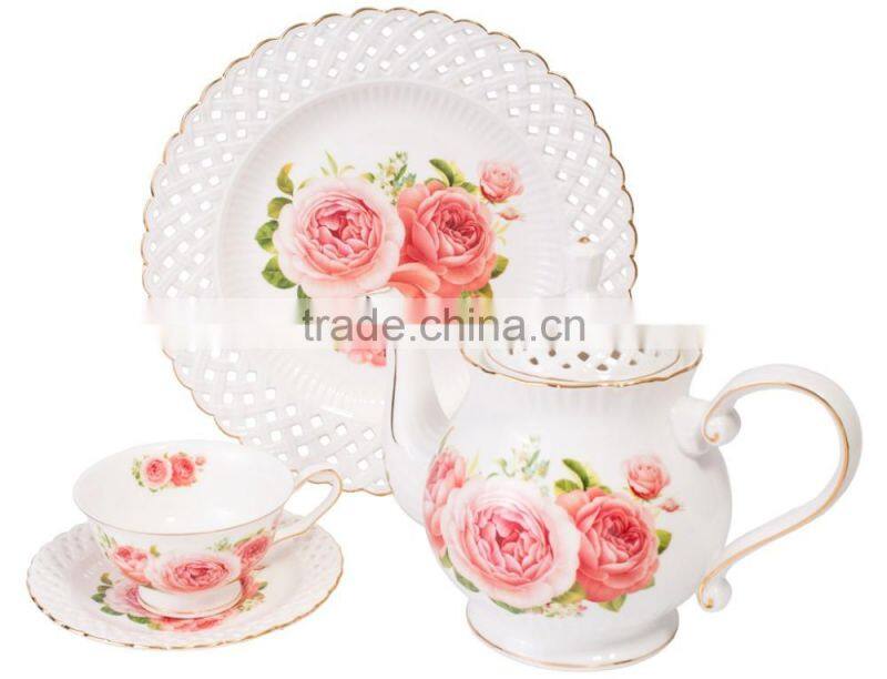 New bone fine royal tea set porcelain tea cup set bone china dinner plate flower design