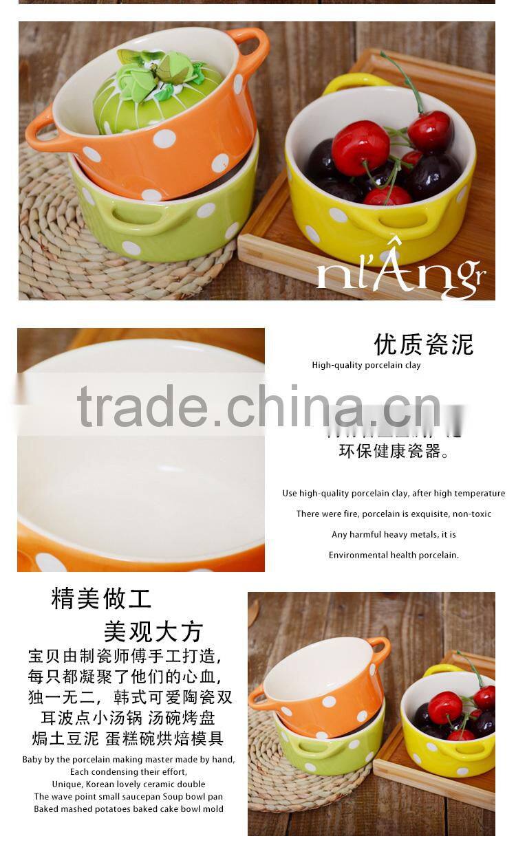 Wholesale stocked korean ceramic soup bowl with handle