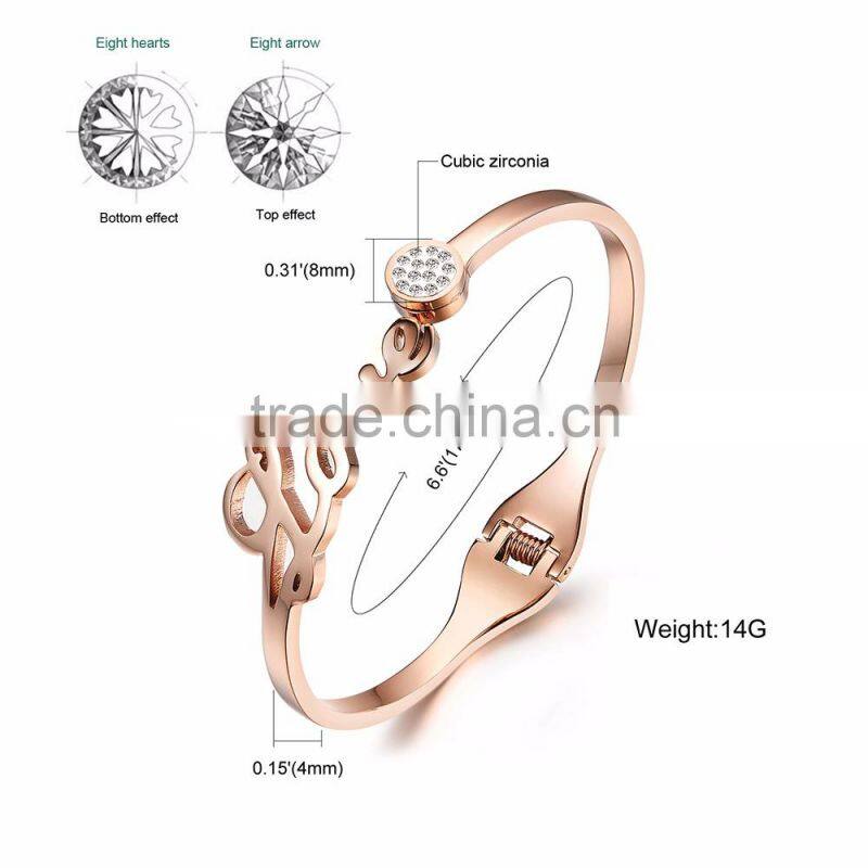 2017 Stock gold/rose gold stainless steel open bangle bracelet cuff love bracelet
