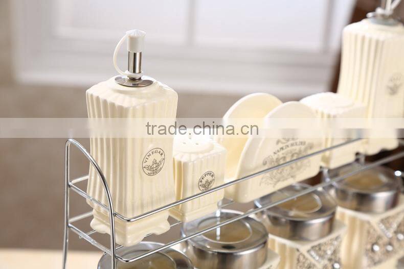 kitchenware food storage ceramic canister set with metal stand