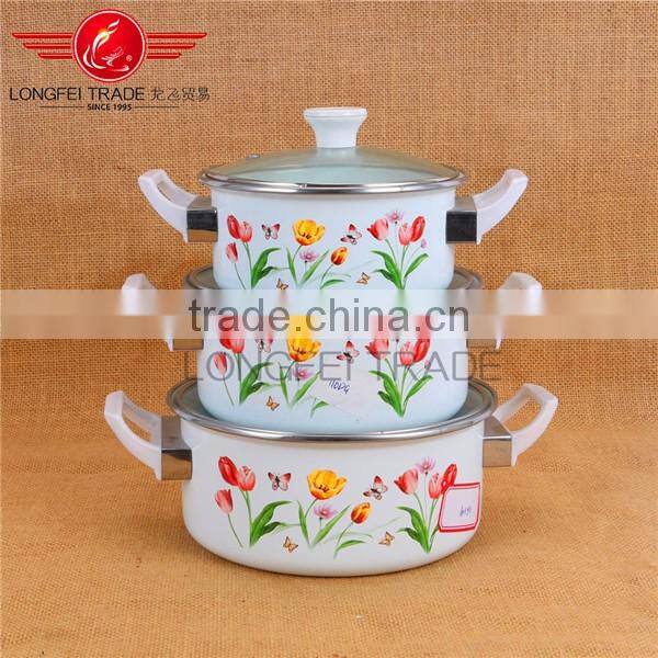 110DG enamel casserole set pot 3pcs enamel cast iron cookware