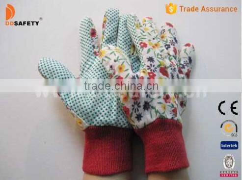 DDSAFETY Green Dots On Palm Flower Design Women's Garden Gloves