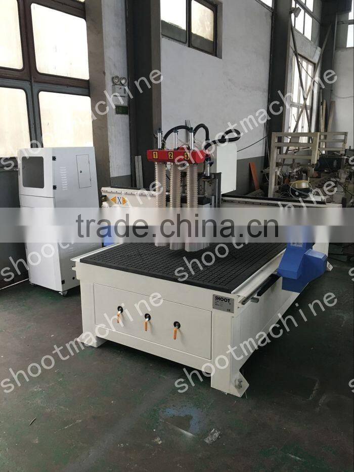 CNC Router Three-head Machine SH1325TS with Travelling area 1260x2500mm and Working area 1240x2480mm and Table size 1300x2500mm