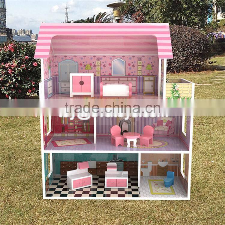 New design 16 pieces of furniture elegant dollhouse suite wooden 18 inch doll house for children W06A232