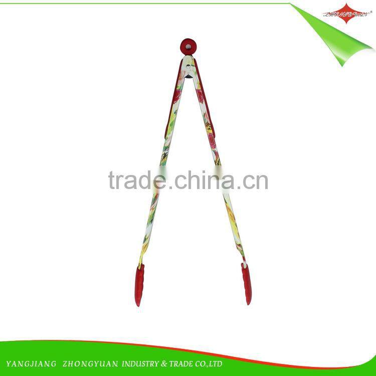 ZY-H2009 elegant design 16-inch BBQ silicone food tong with handle