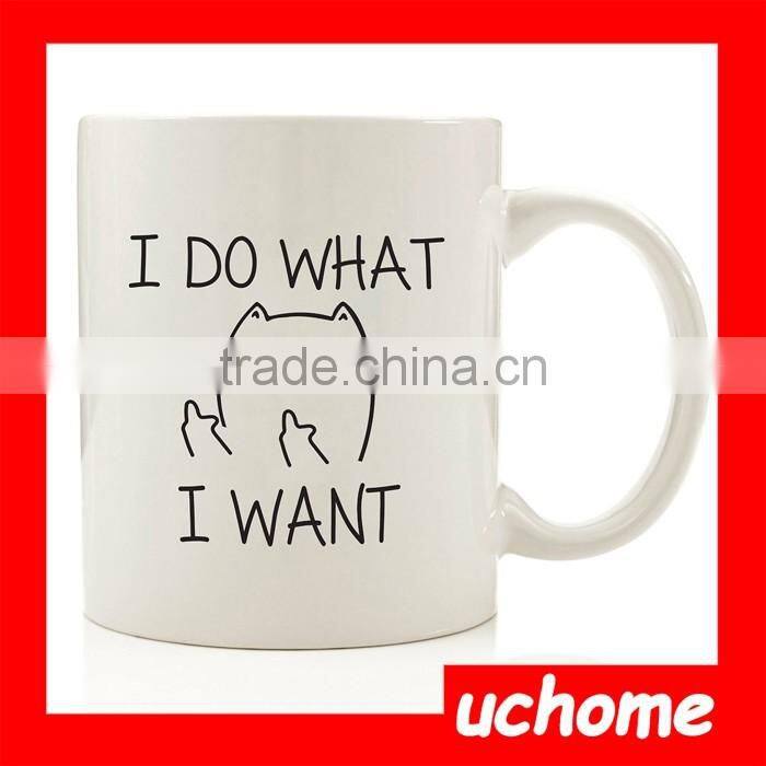 UCHOME Decal White Ceramic Cat Coffee Mug