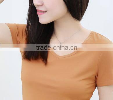2016 Latest Summer Women Solid Color Heart-shaped Collar Modal Slim Base Short Sleeve T-shirt
