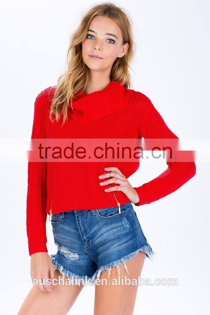 winter lady zip front cowl neck sweater knitting pattern