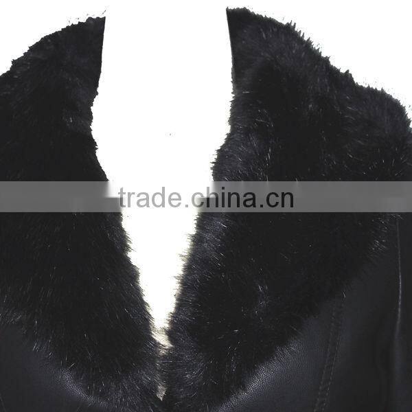 Leather warm coat , long leather outwear with fur collar for women