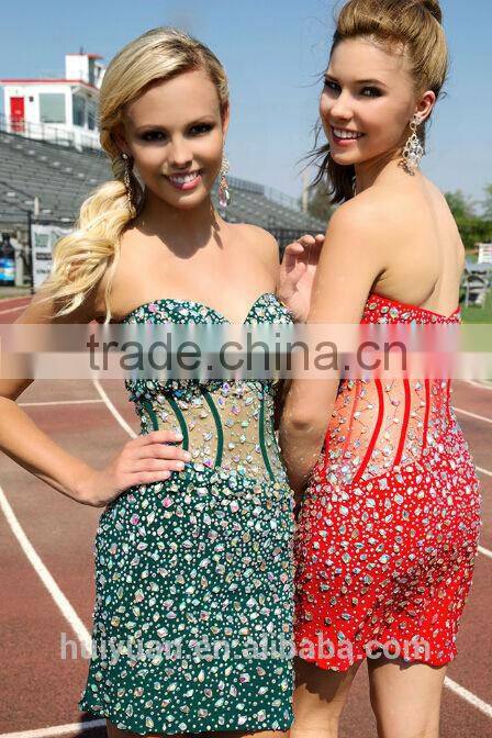 sexy bling beaded sweetheart knee length cute evening dress